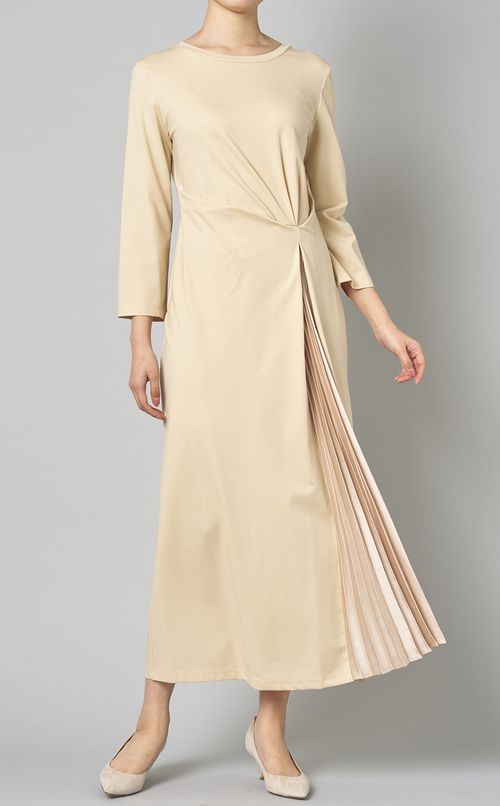 サイドプリーツジャージワンピース