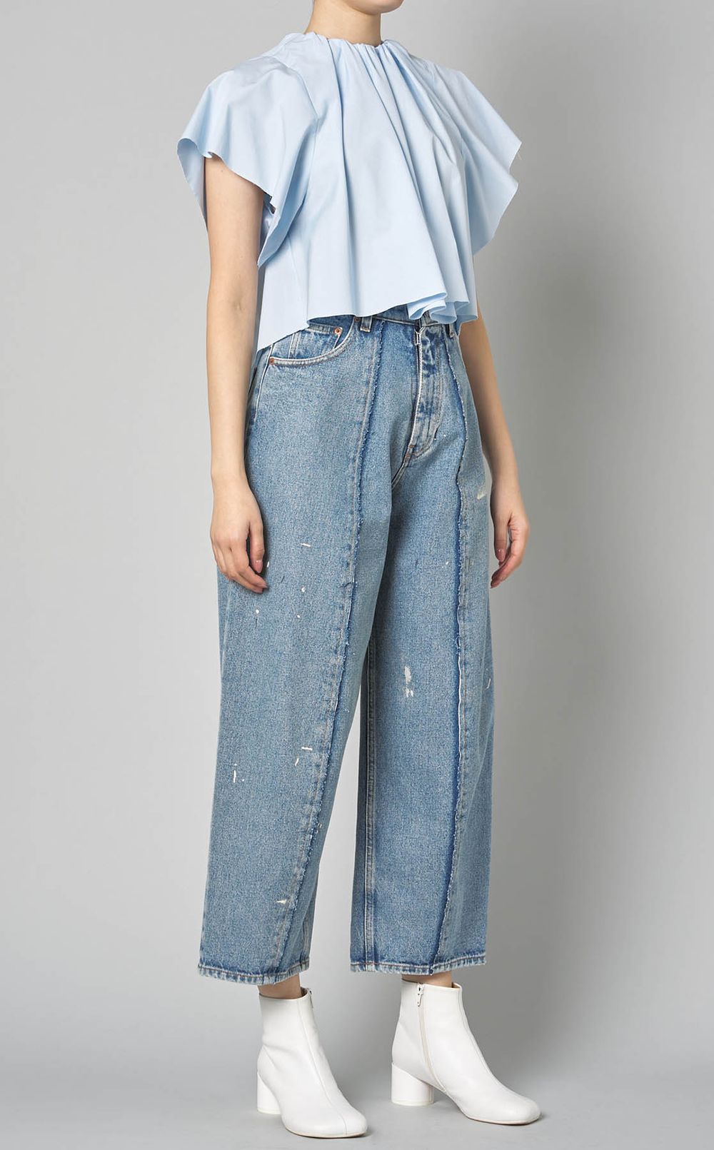 美品 MM6 メゾンマルジェラ ギャザーブラウス MM6 Maison Margiela|コットンギャザーネッククロップドブラウス