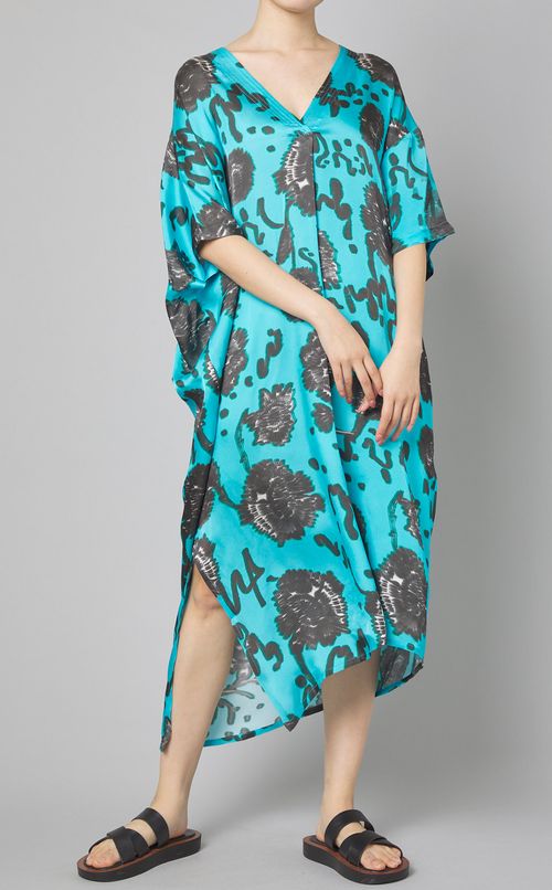 アシンメトリープリントVネックワンピース