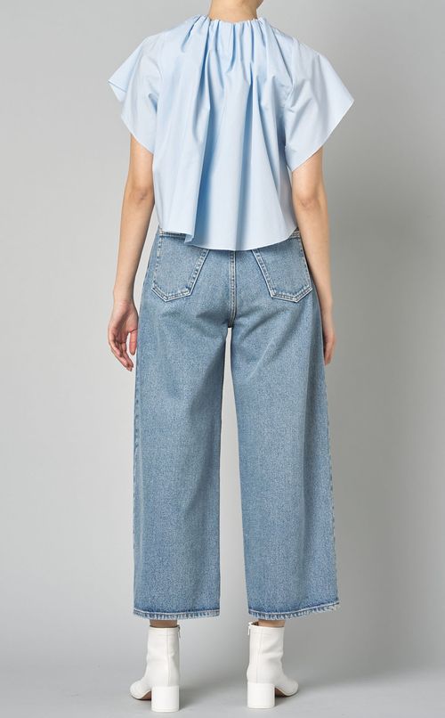 コットンギャザーネッククロップドブラウス