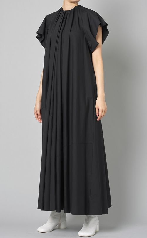 コットンフロントギャザーロングワンピース