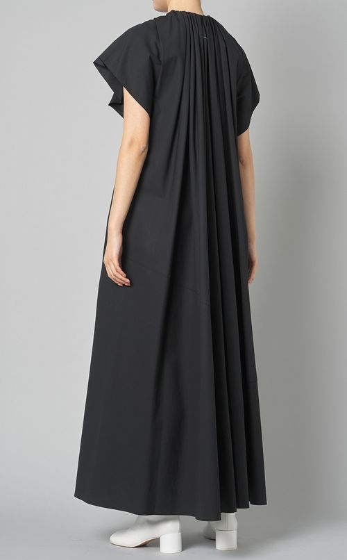 コットンフロントギャザーロングワンピース