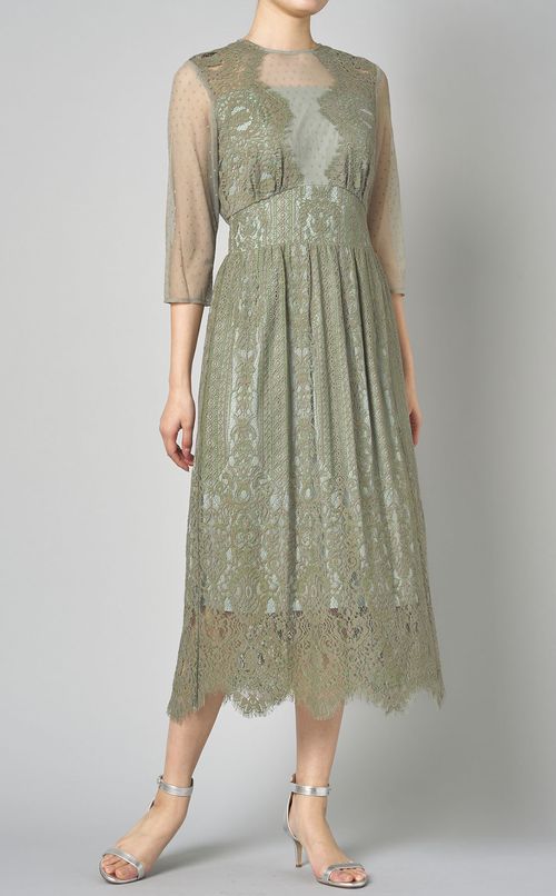 レースドットチュールワンピ一ス