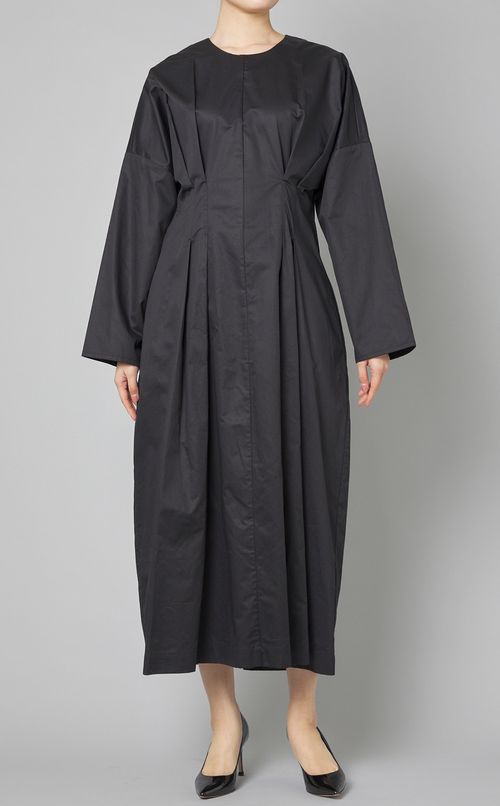 コットンウェストギャザーロングワンピース