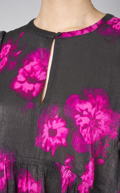 ピンクフラワープリントペプラムブラウス