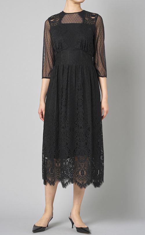 レースドットチュールワンピ一ス