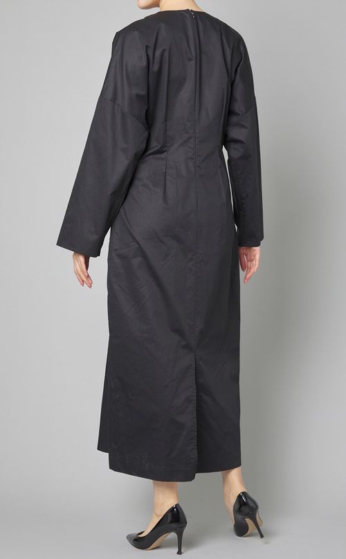 コットンウェストギャザーロングワンピース