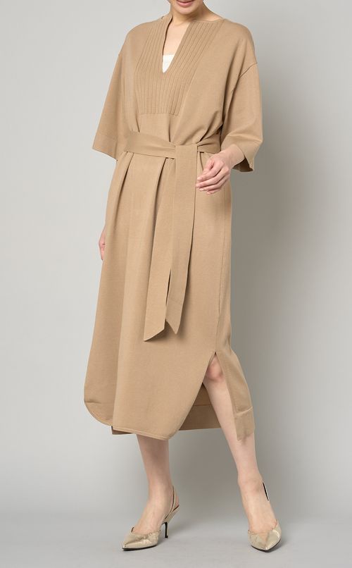 ベルト付ストレッチニットワンピース