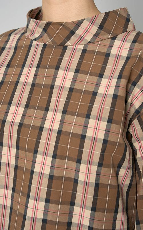 チェック柄スタンドネックブラウス