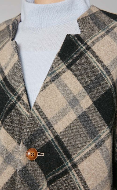 タータンチェックノーカラーコート
