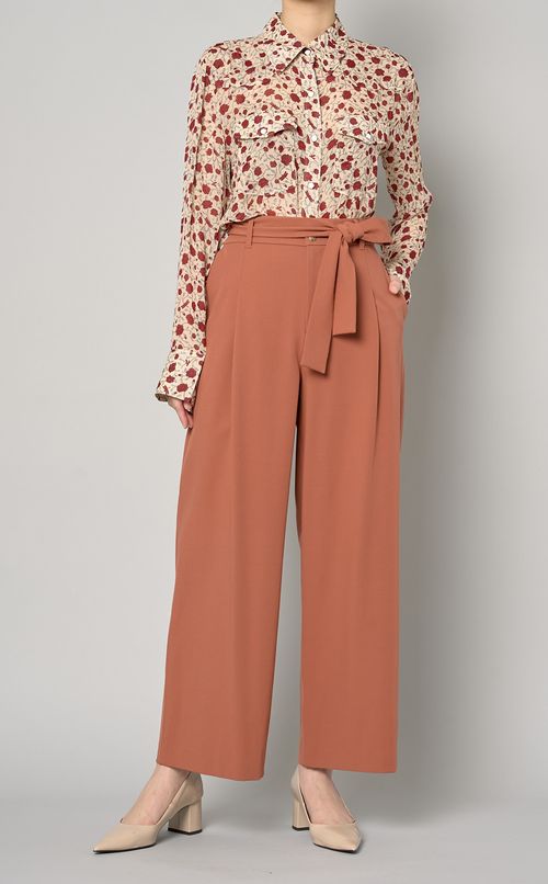 リボンベルトストレッチワイドパンツ