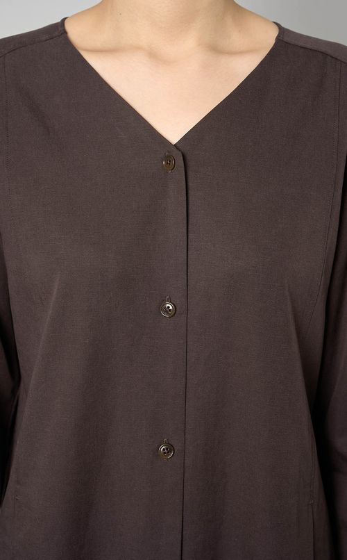 Vネックシャツワンピース