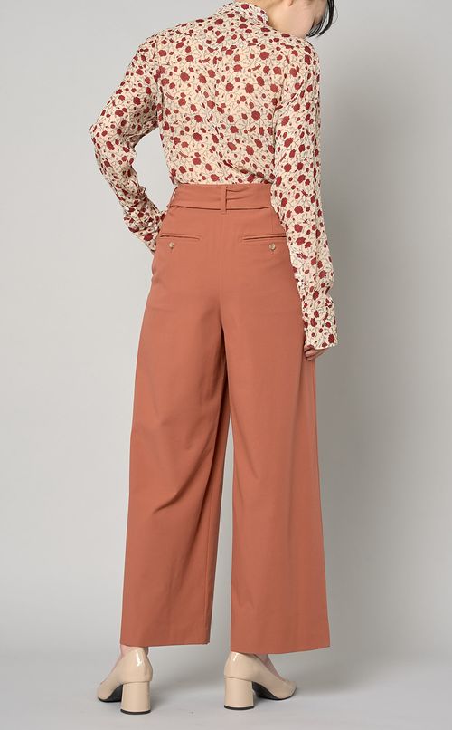 リボンベルトストレッチワイドパンツ