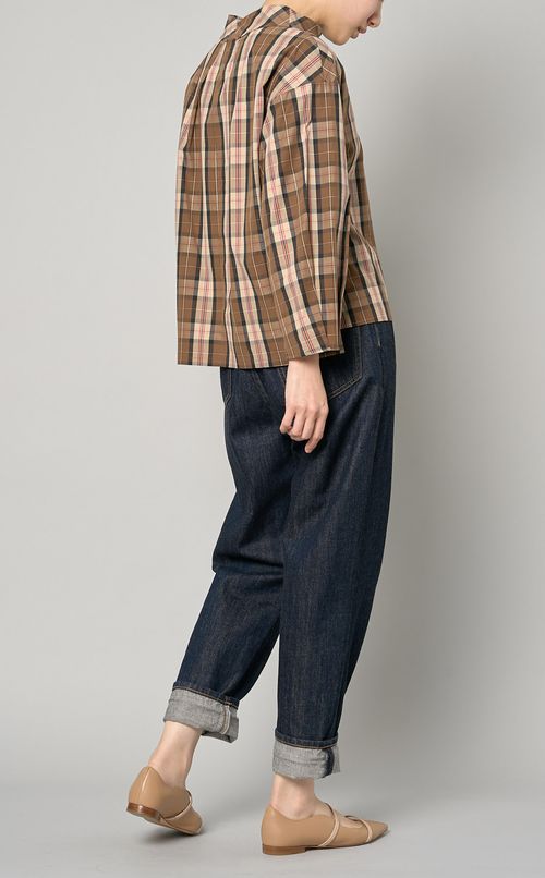 チェック柄スタンドネックブラウス