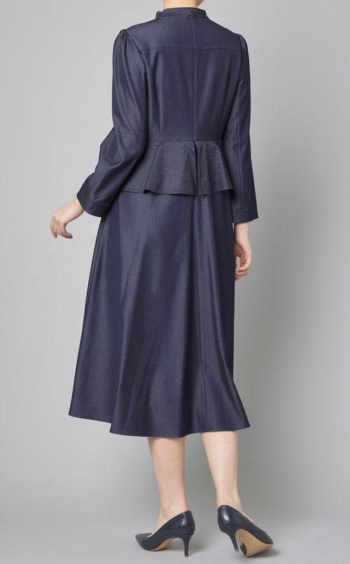 ペプラムデニム調ワンピース