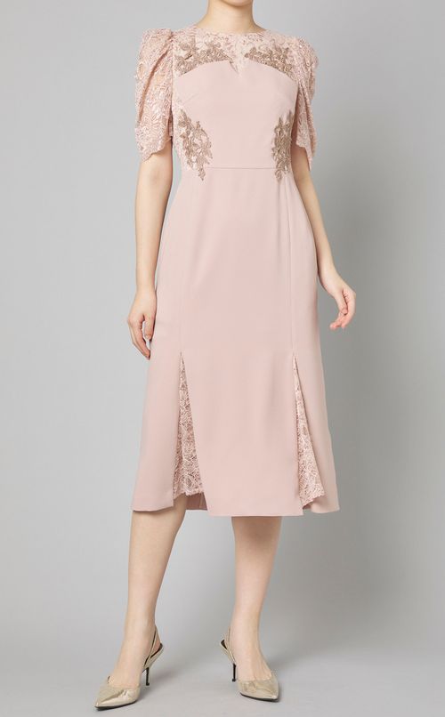 レースアップリケスリットワンピース