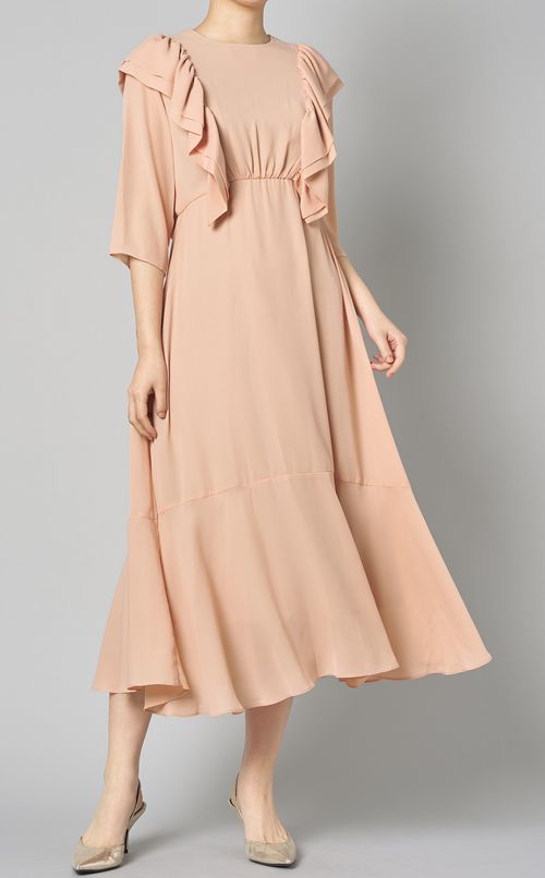 ペプラムヘムシフォンワンピース