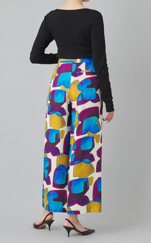 ストーンプリントタックセミワイドパンツ