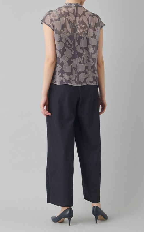 フラワープリント タックドレープブラウス