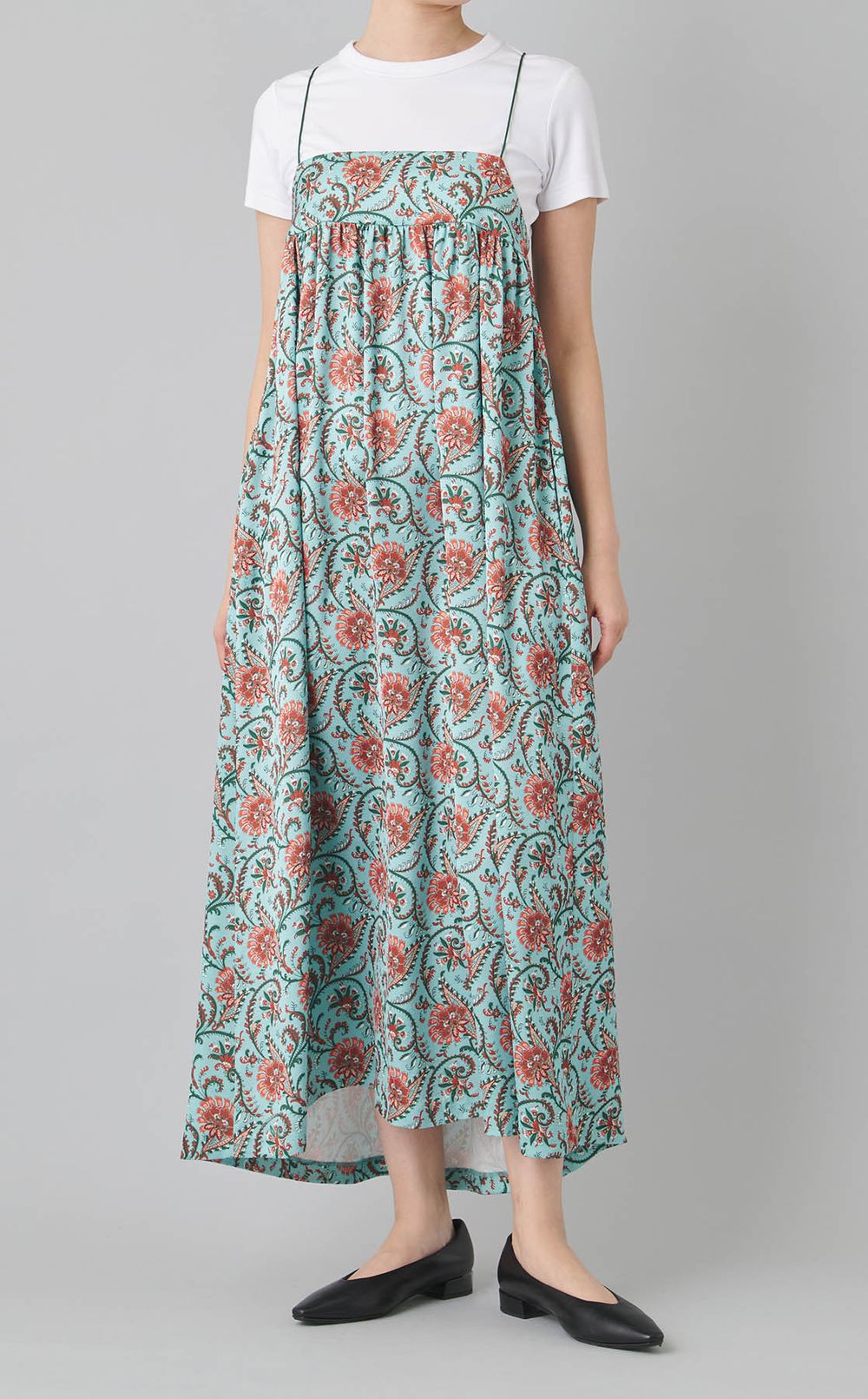 フラワープリントボリュームギャザードレス