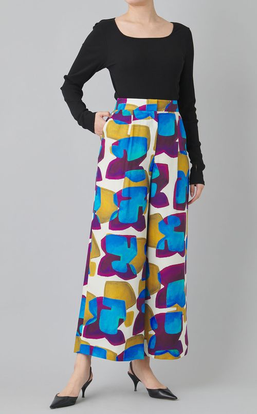 ストーンプリントタックセミワイドパンツ