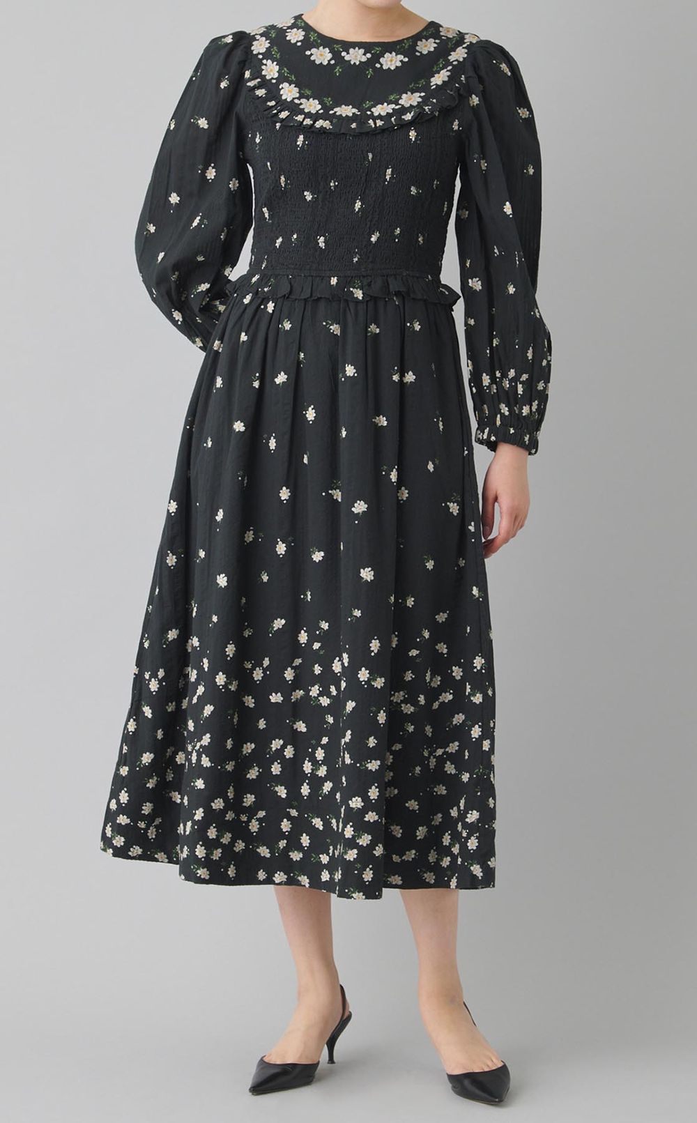 フラワープリン卜ギャザーワンピース