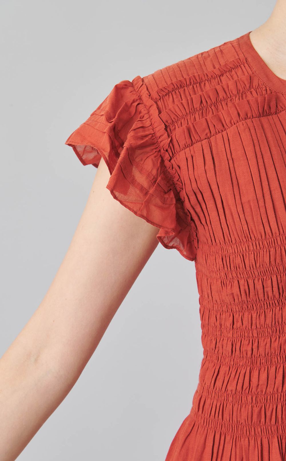 コットンギャザータックスリーブワンピース