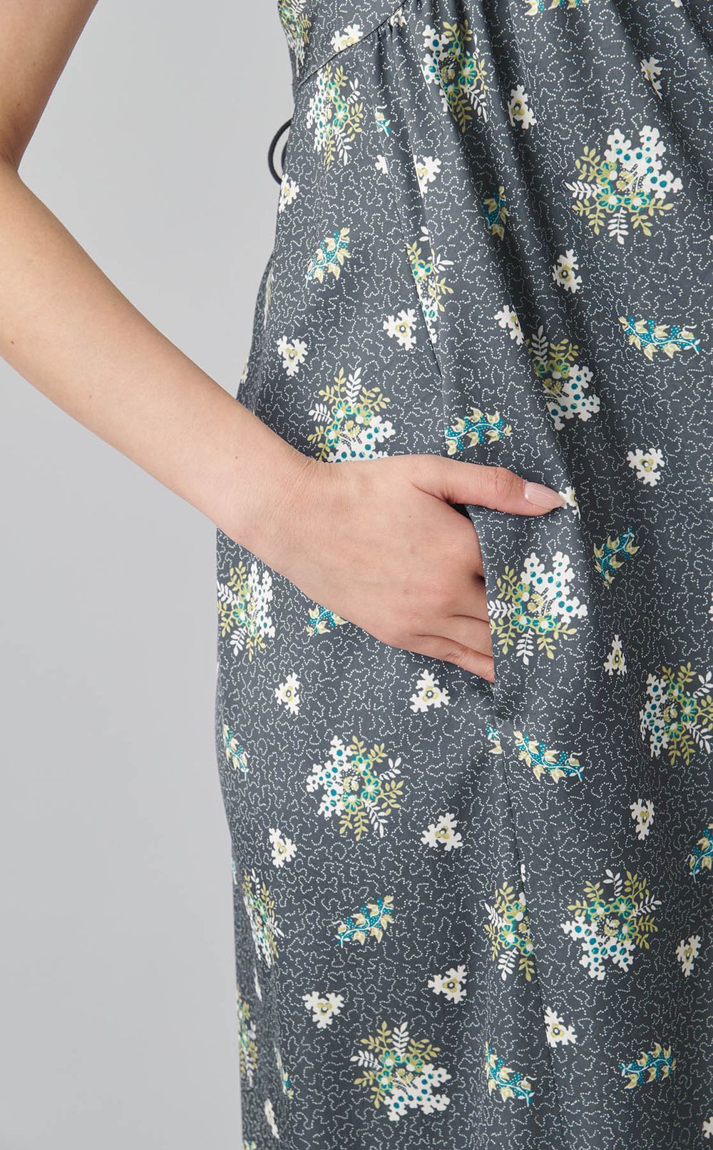 フラワープリントボリュームギャザードレス