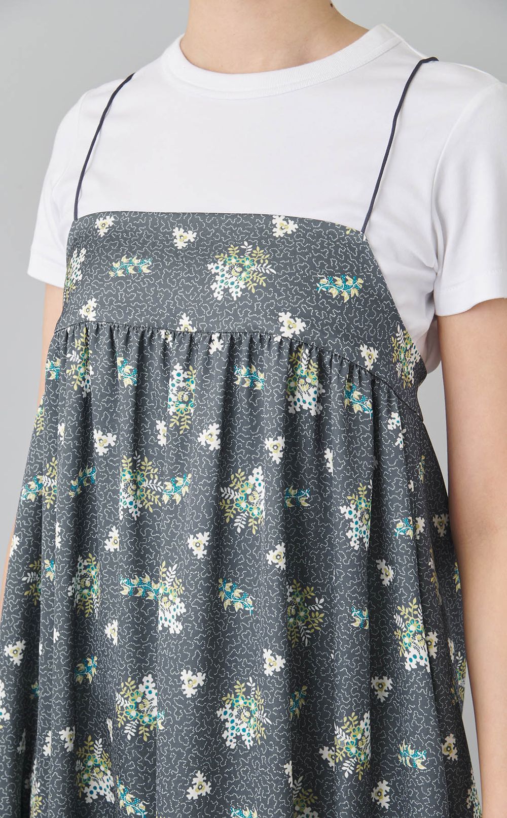 フラワープリントボリュームギャザードレス