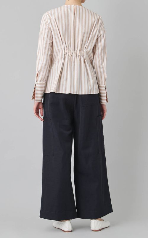 ストライプウェストギャザーブラウス