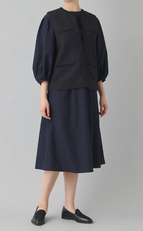 バブルジャガードパフスリーブワンピース