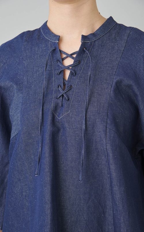 レースアップデニムブラウス