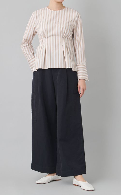 ストライプウェストギャザーブラウス