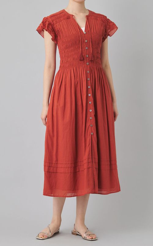 コットンギャザータックスリーブワンピース