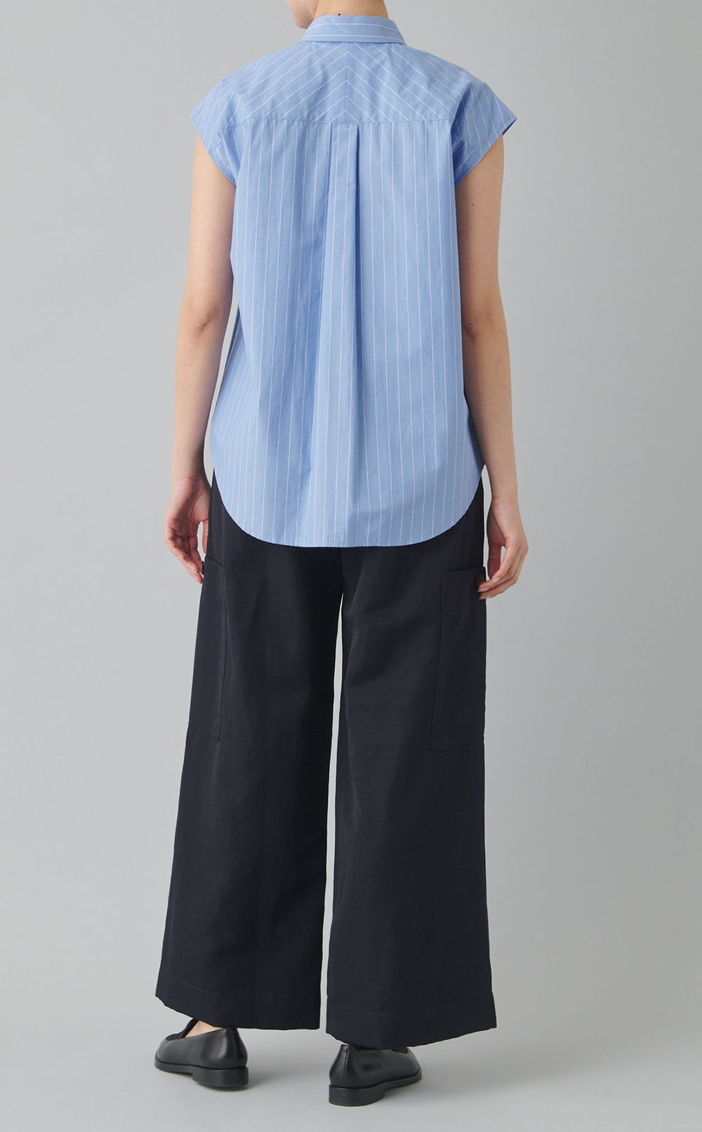 コットンブロードストライプノースリシャツ