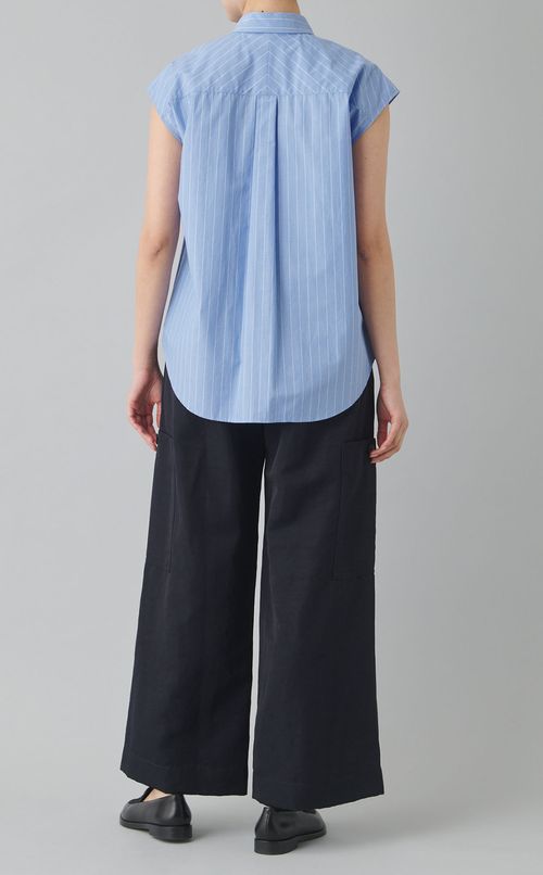 コットンブロードストライプノースリシャツ