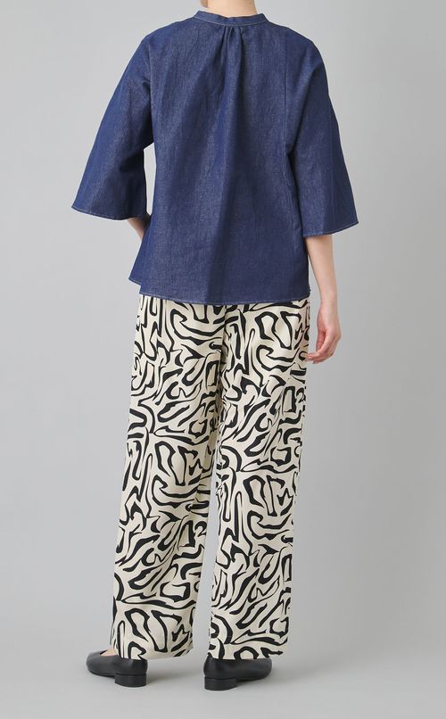 レースアップデニムブラウス