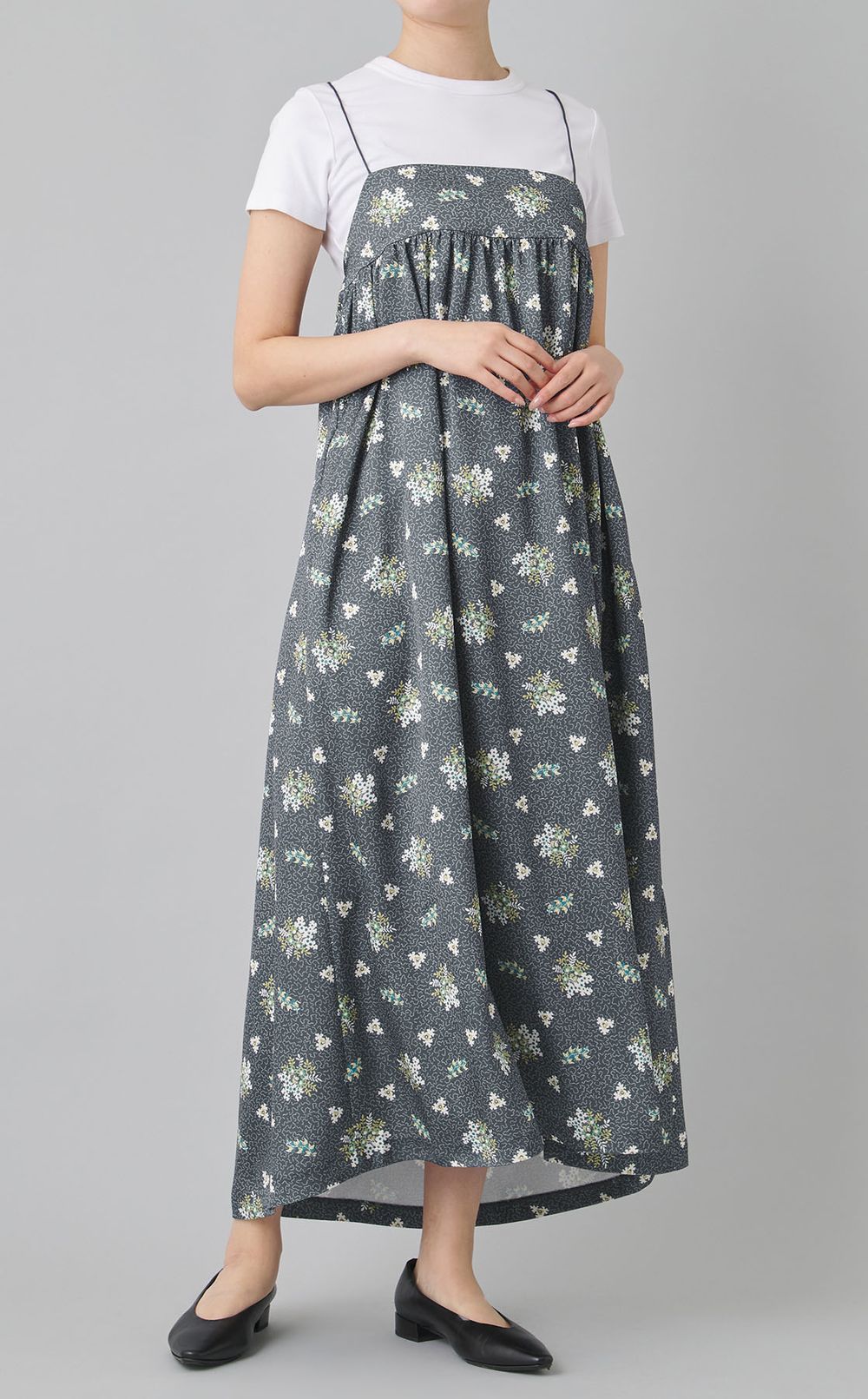 フラワープリントボリュームギャザードレス