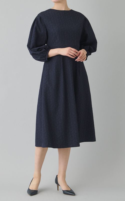 バブルジャガードパフスリーブワンピース