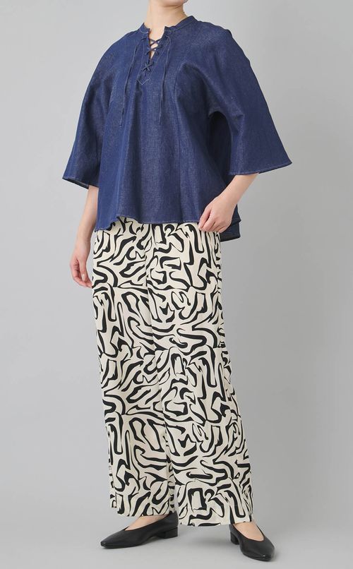 レースアップデニムブラウス