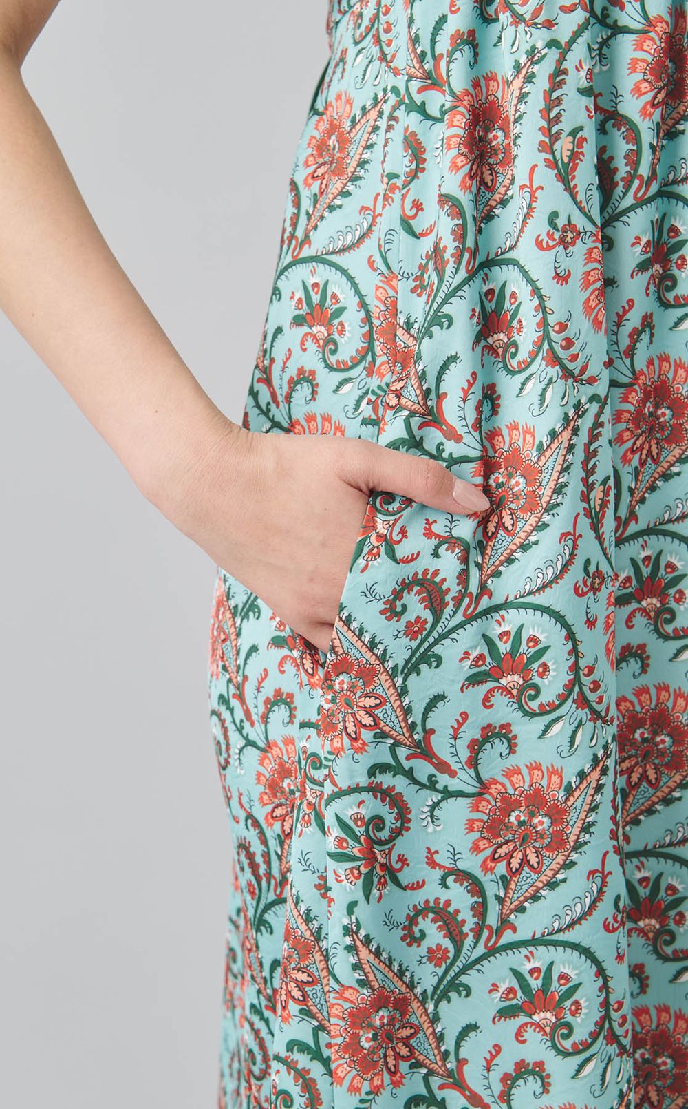 フラワープリントボリュームギャザードレス