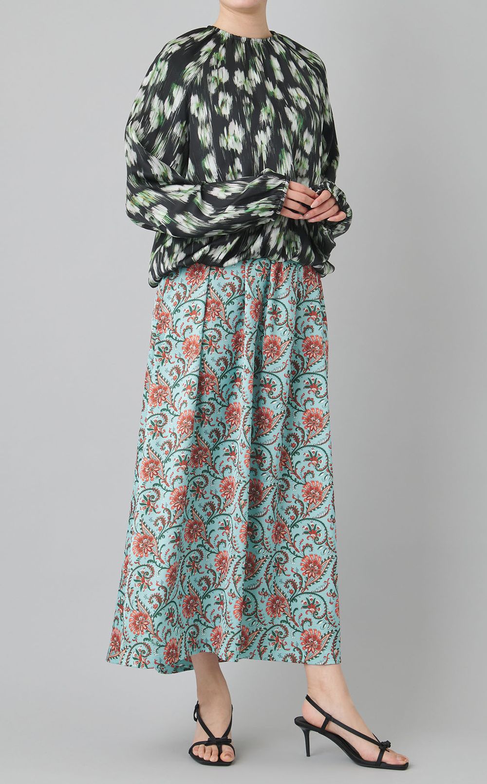 フラワープリントボリュームギャザードレス