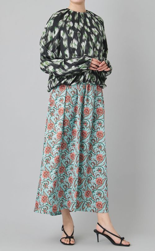 フラワープリントボリュームギャザードレス