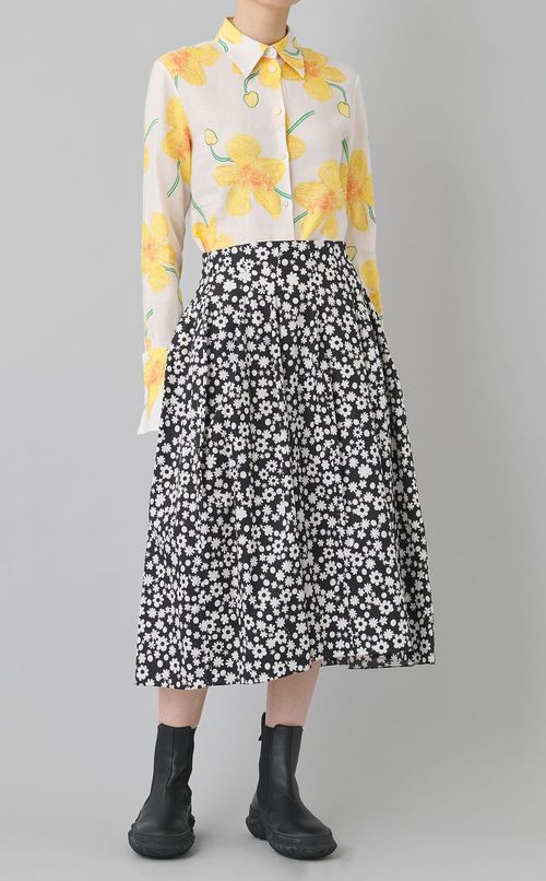 コットンフラワープリントギャザースカート