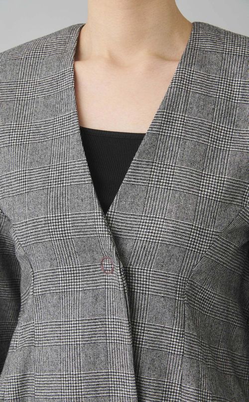 グレンチェックノーカラージャケット