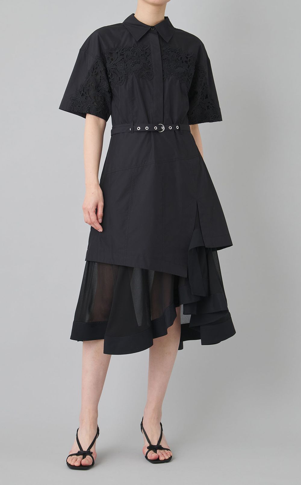 レースレイヤードシャツドレス