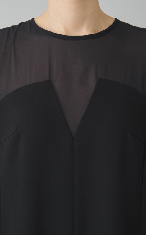 サテン織り切替フレアワンピース