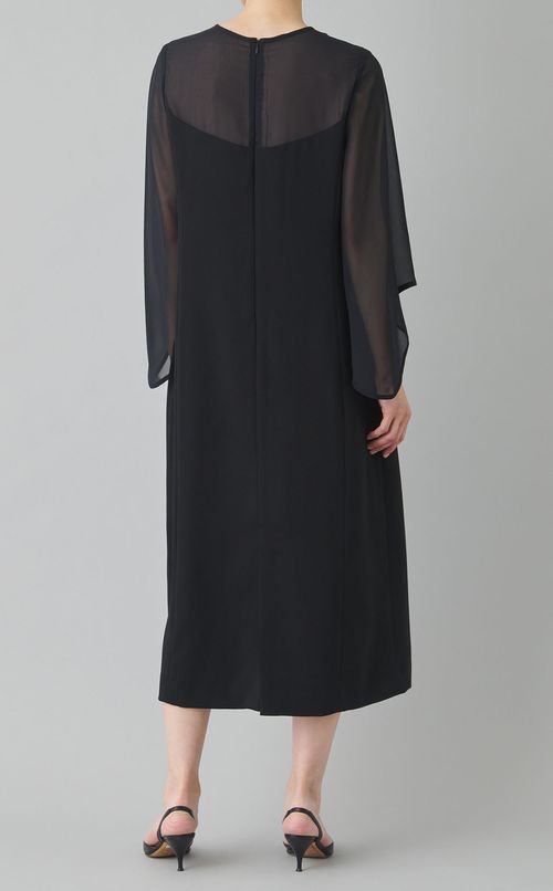 サテン織り切替フレアワンピース