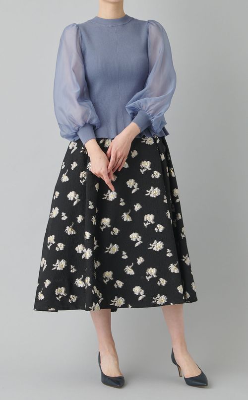 オーガンジーフラワータックスカート