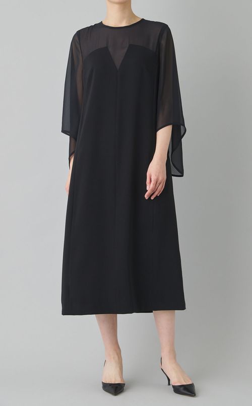 サテン織り切替フレアワンピース